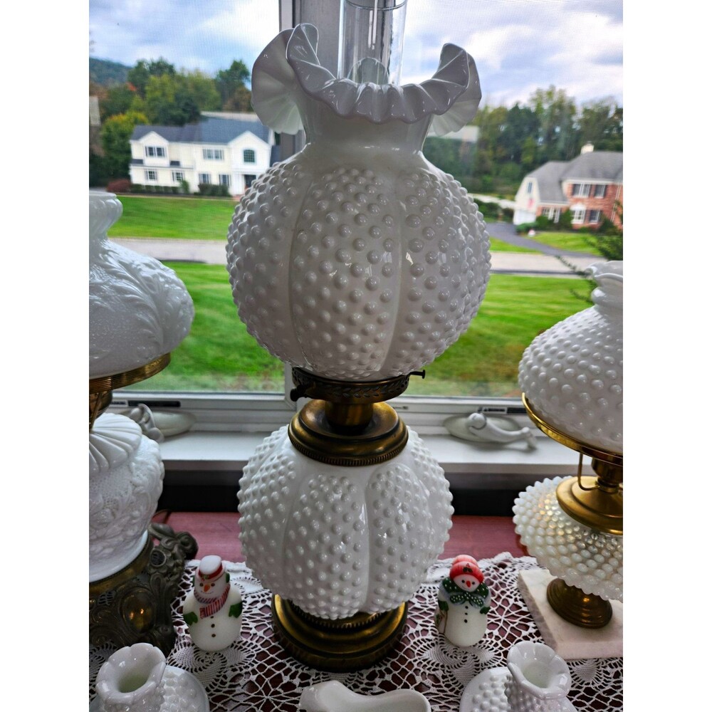 White Milk Glass Hobnail, Melon shape GWW Lamp